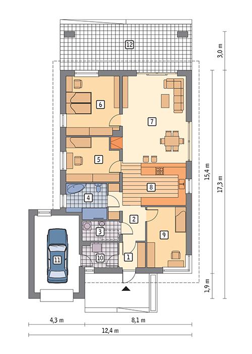Rzut parteru POW. 138,4 m²