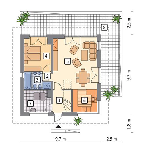 Rzut parteru POW. 71,9 m²