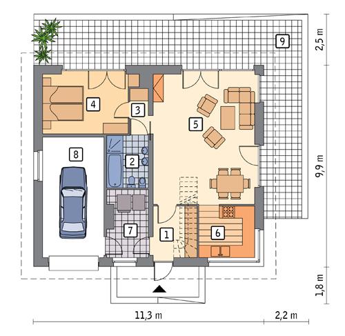 Rzut parteru POW. 87,4 m²