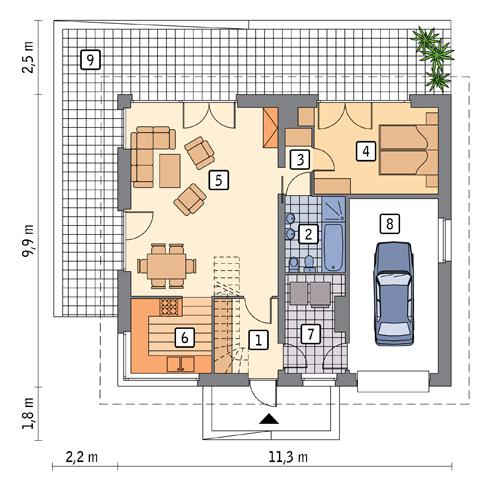 Rzut parteru lustro POW. 87,4 m²