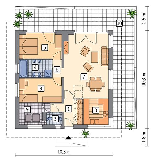 Rzut parteru POW. 82,1 m²