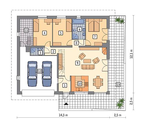 Rzut parteru POW. 139,2 m²