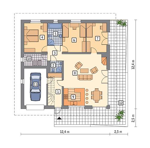 Rzut parteru POW. 122,4 m²