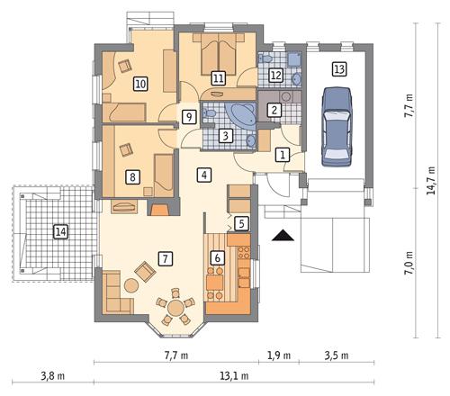 Rzut parteru POW. 117,1 m²