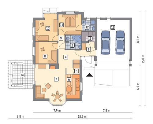 Rzut parteru POW. 131,6 m²