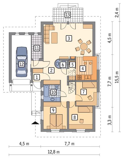 Rzut parteru POW. 127,0 m²