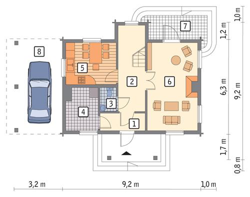 Rzut parteru POW. 49,9 m²