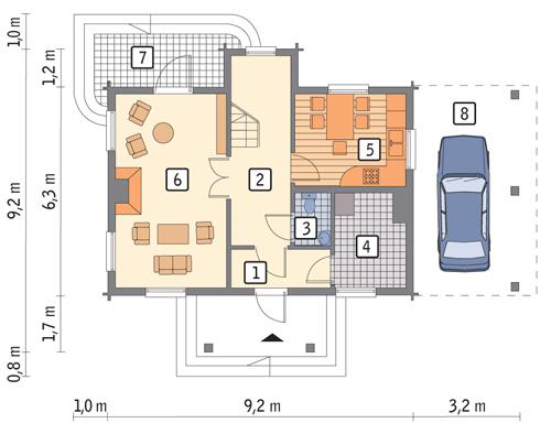 Rzut parteru lustro POW. 49,9 m²