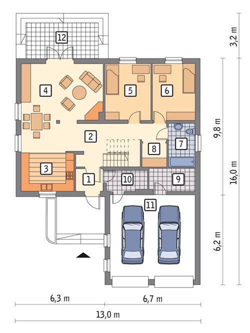 Rzut parteru POW. 135,0 m²