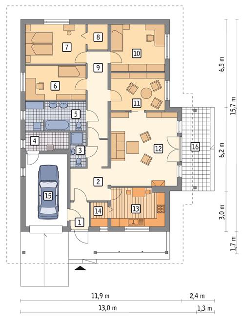 Rzut parteru POW. 146,6 m²