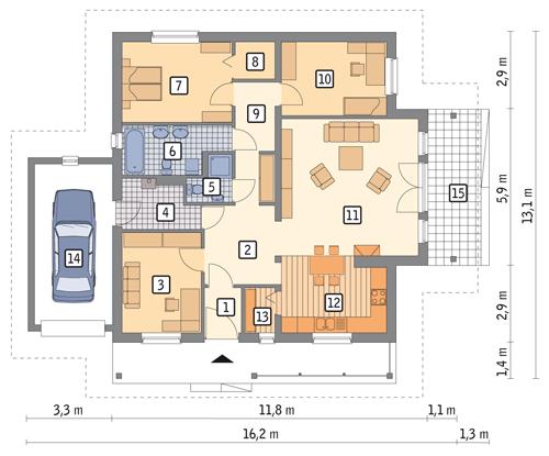Rzut parteru POW. 125,3 m²