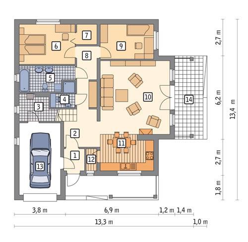 Rzut parteru POW. 108,7 m²