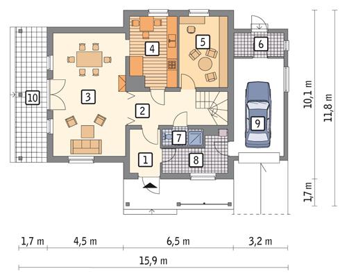 Rzut parteru POW. 101,3 m²
