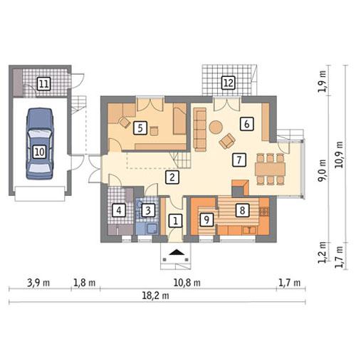 Rzut parteru POW. 105,8 m²