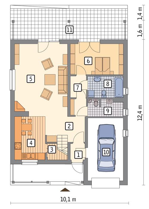 Rzut parteru POW. 91,3 m²