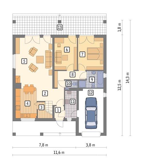 Rzut parteru POW. 103,2 m²