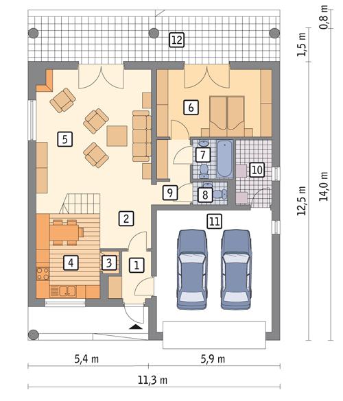 Rzut parteru POW. 106,8 m²