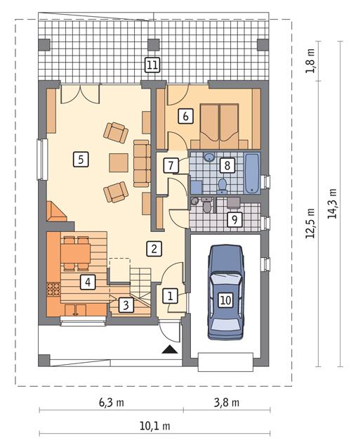 Rzut parteru POW. 90,6 m²