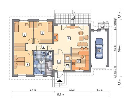 Rzut parteru POW. 132,6 m²