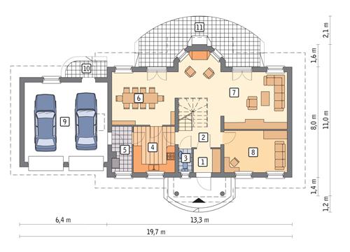 Rzut parteru POW. 124,3 m²