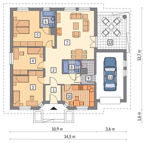 Rzut parteru POW. 124,7 m²