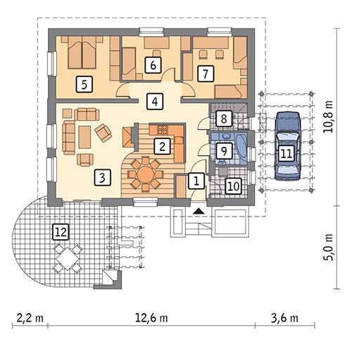 Rzut parteru POW. 103,9 m²