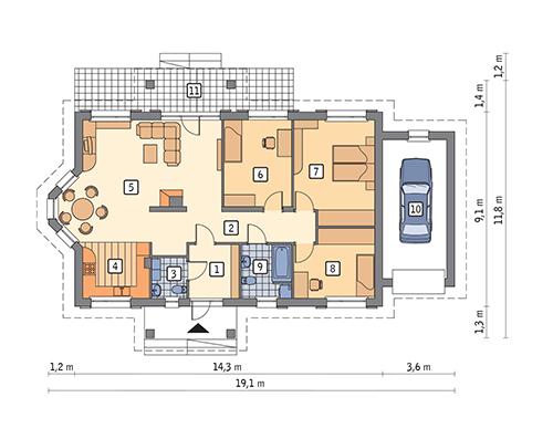 Rzut parteru POW. 125,8 m²