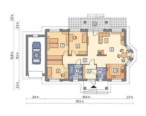 Rzut parteru lustro POW. 125,8 m²