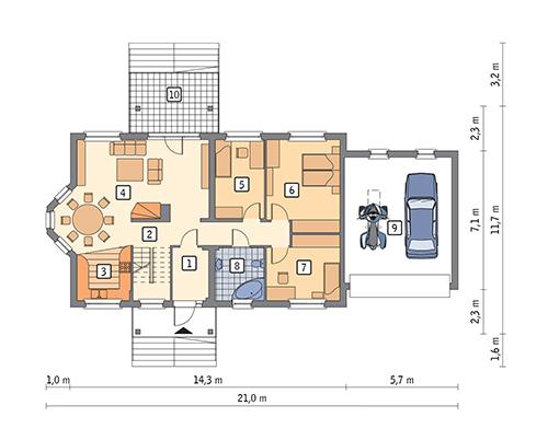 Rzut parteru POW. 157,6 m²