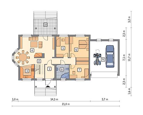 Rzut parteru POW. 157,6 m²