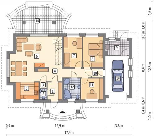 Rzut parteru POW. 125,1 m²