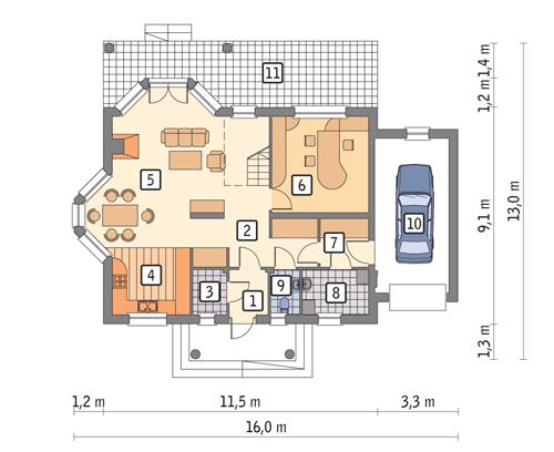 Rzut parteru POW. 106,5 m²