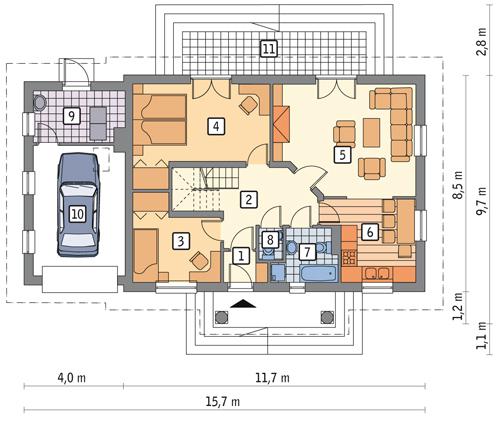 Rzut parteru POW. 104,0 m²