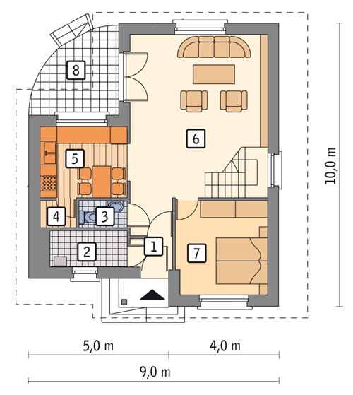 Rzut parteru POW. 58,7 m²