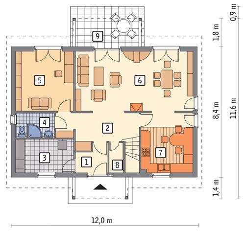 Rzut parteru POW. 82,7 m²