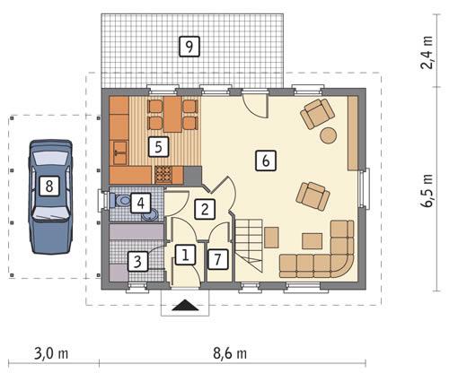 Rzut parteru POW. 43,7 m²