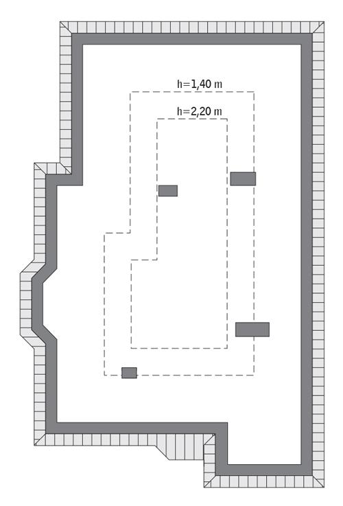 Rzut poddasza: do indywidualnej adaptacji o powierzchni około 58 m2 (h>1,90 m)