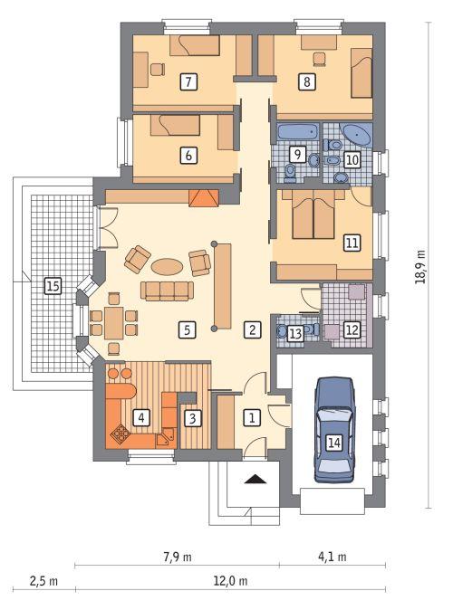 Rzut parteru POW. 150,4 m²