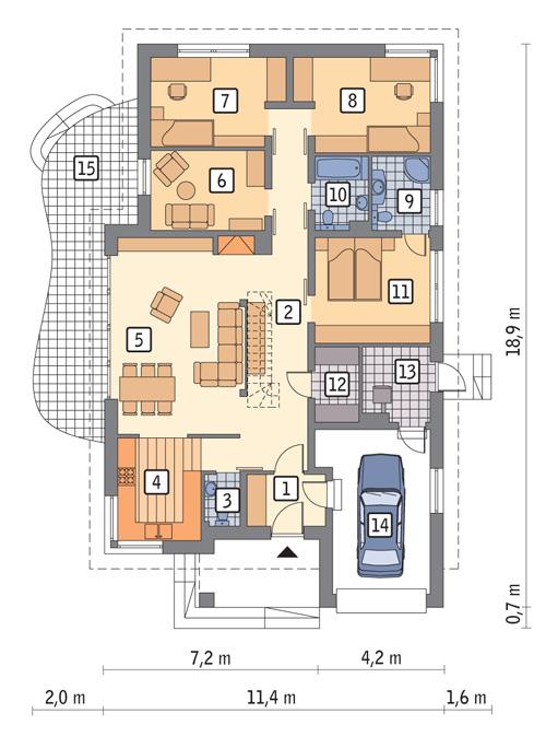 Rzut parteru POW. 147,3 m²