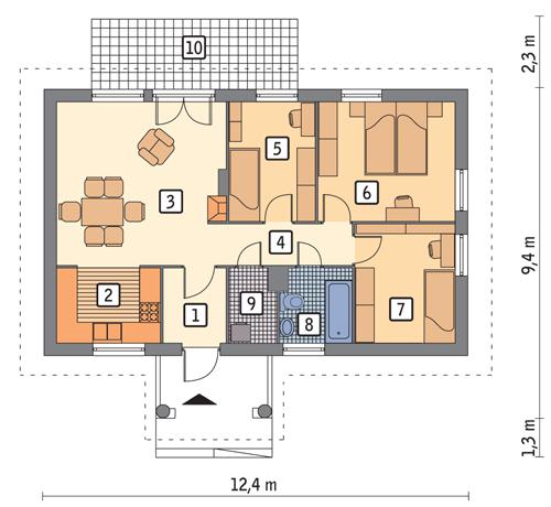 Rzut parteru POW. 75,3 m²