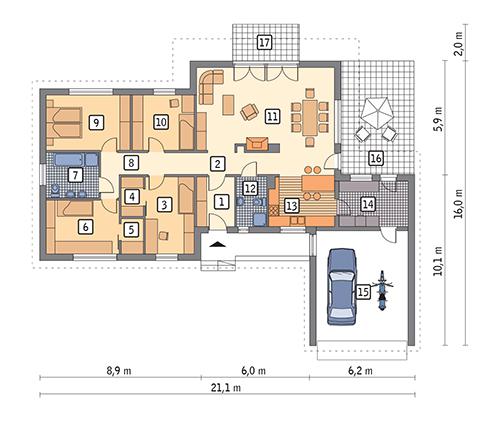 Rzut parteru POW. 177,3 m²