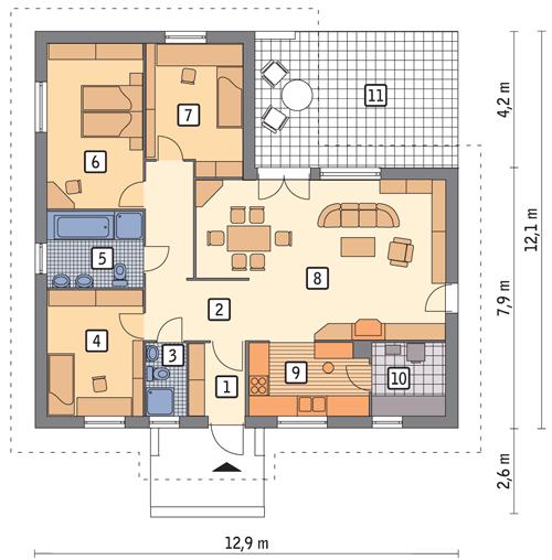 Rzut parteru POW. 100,8 m²