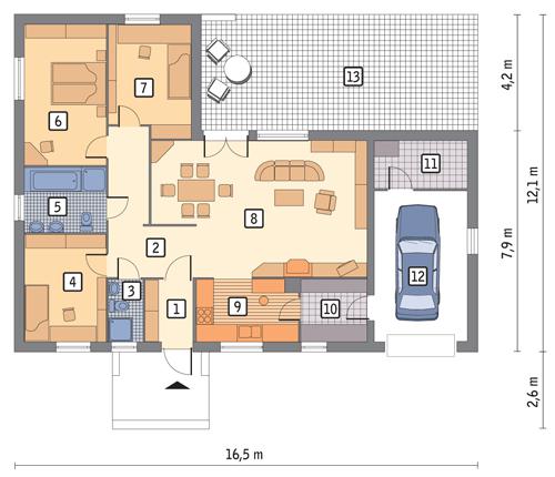 Rzut parteru POW. 160,1 m²