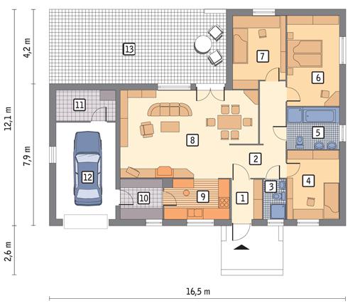 Rzut parteru lustro POW. 160,1 m²