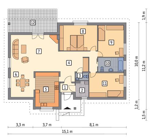 Rzut parteru POW. 114,3 m²