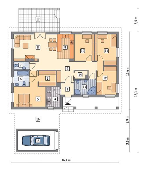 Rzut parteru POW. 157,1 m²