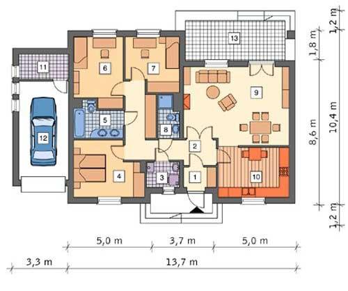 Rzut parteru POW. 123,6 m²