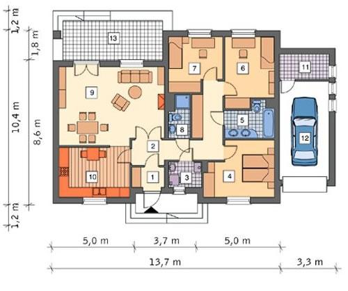 Rzut parteru lustro POW. 123,6 m²