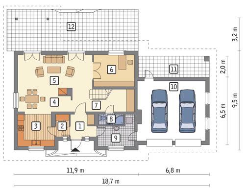 Rzut parteru POW. 123,2 m²