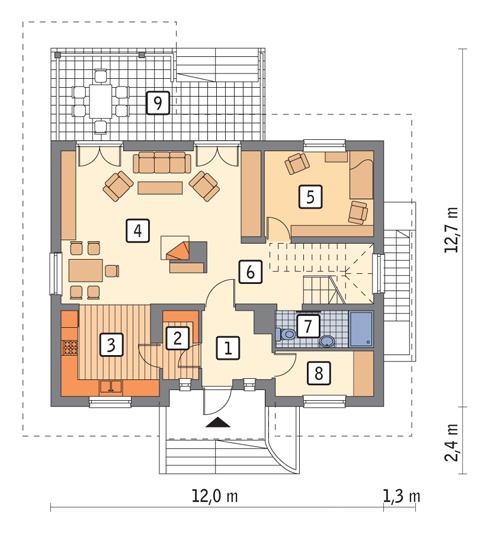 Rzut parteru POW. 87,1 m²